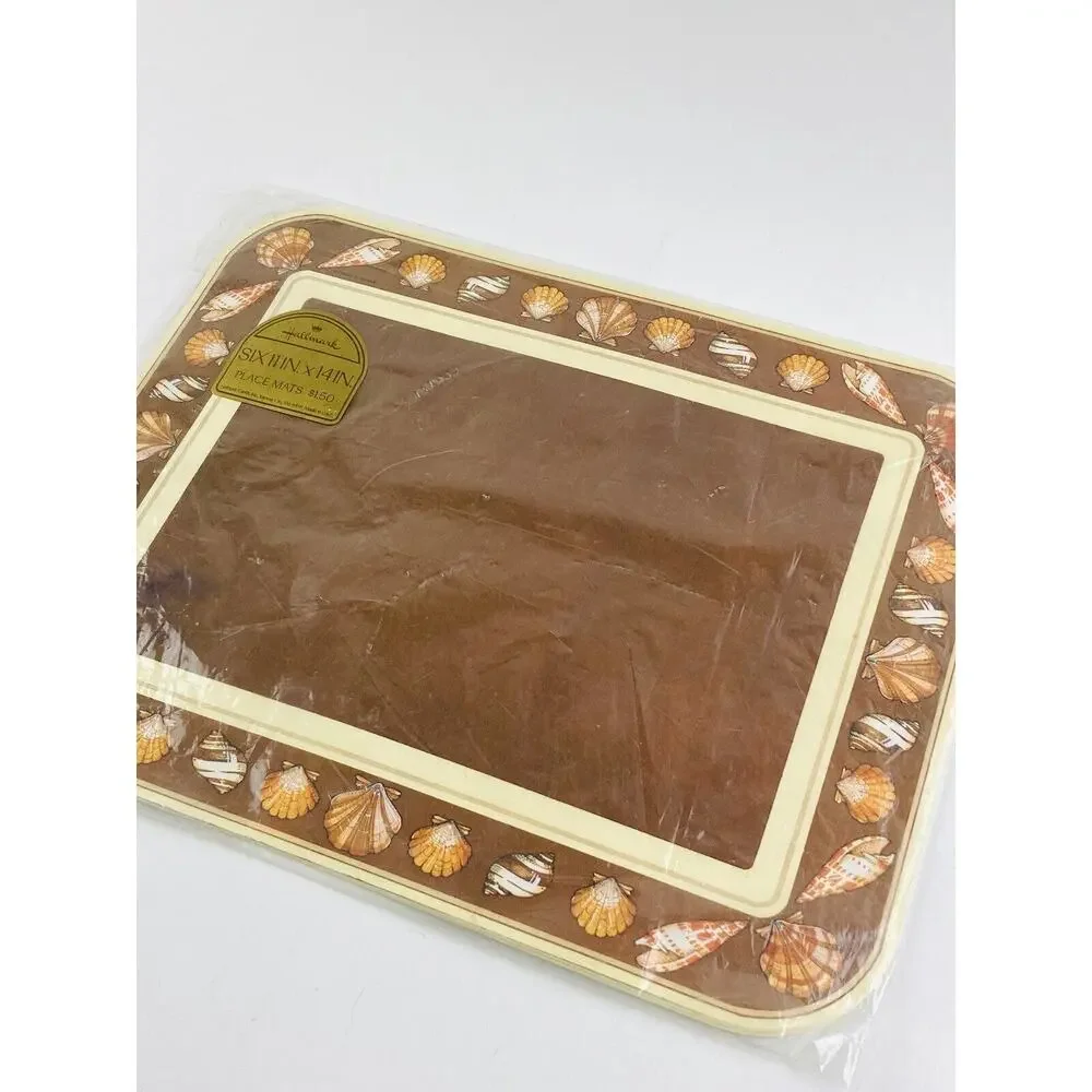 Vintage Hallmark 6 Paper Placemats Seashells Retro Beach Brown 11” X 14” Unused